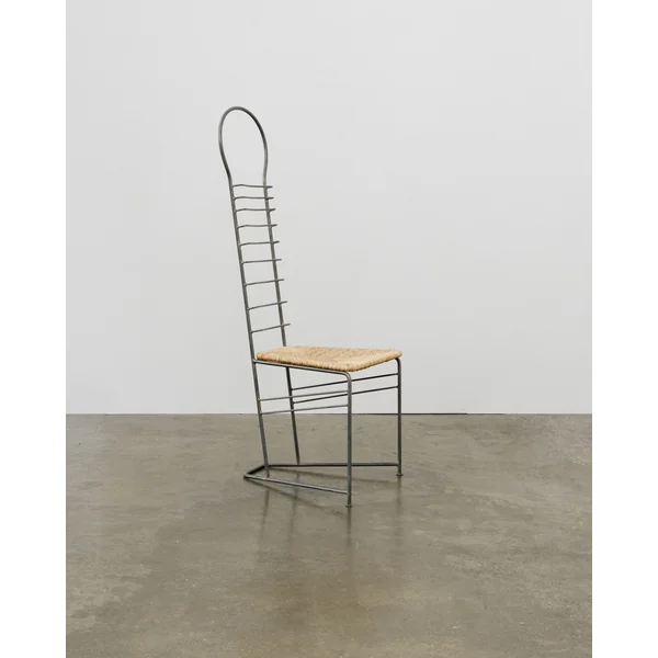 Vintage Sculptural Steel and Straw Chair