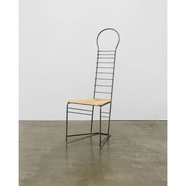 Vintage Sculptural Steel and Straw Chair