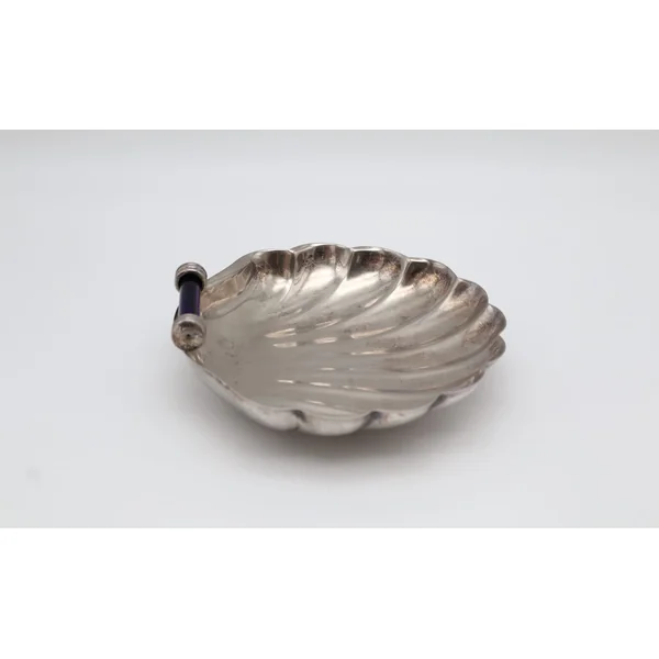 Vintage Silver-Plated Shell Valet Tray – Cobalt Glass Accent