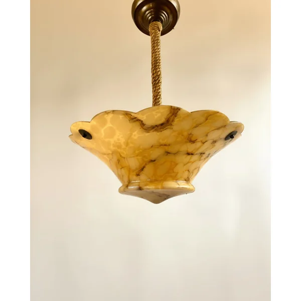 Vintage Swedish Marbled Glass Pendant Light – Alabaster Bowl c.1940s