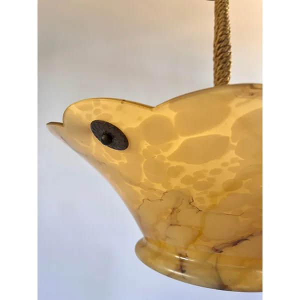 Vintage Swedish Marbled Glass Pendant Light – Alabaster Bowl c.1940s
