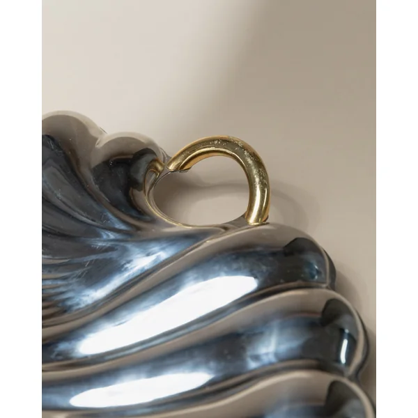 Vintage Tray Stainless Steel - Polished Shell Shape, Golden Details - Becchetti Design 80s