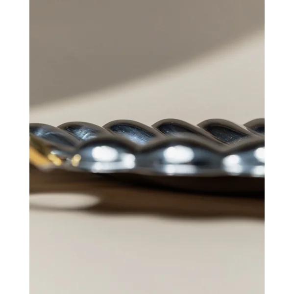 Vintage Tray Stainless Steel - Polished Shell Shape, Golden Details - Becchetti Design 80s