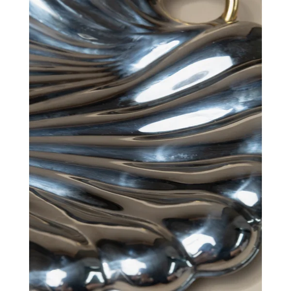 Vintage Tray Stainless Steel - Polished Shell Shape, Golden Details - Becchetti Design 80s