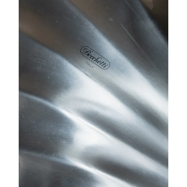 Vintage Tray Stainless Steel - Polished Shell Shape, Golden Details - Becchetti Design 80s