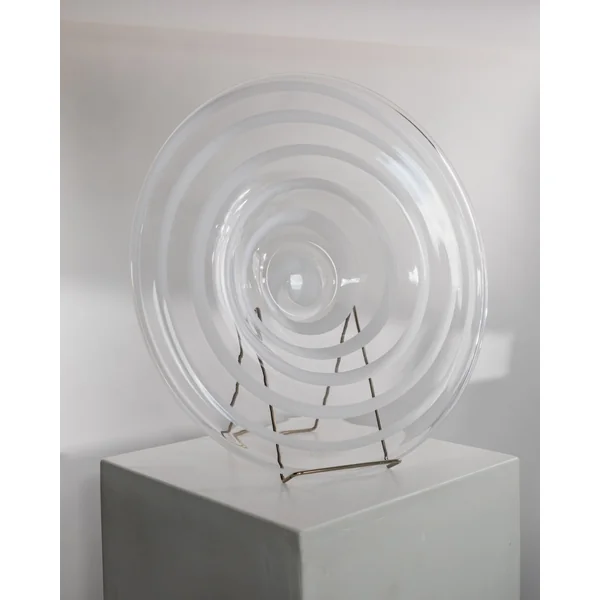 XL Vintage Murano Glass Bowl - Clear and White Swirled Glass, Mid Century Design Italy 70s