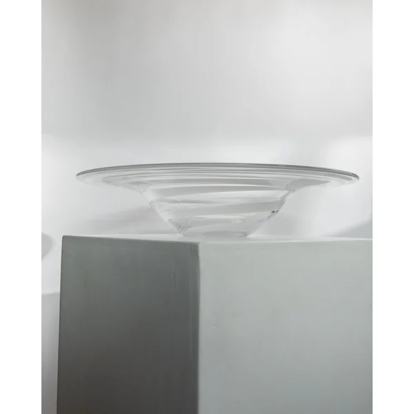 XL Vintage Murano Glass Bowl - Clear and White Swirled Glass, Mid Century Design Italy 70s