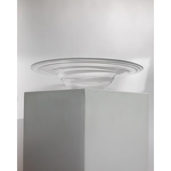 XL Vintage Murano Glass Bowl - Clear and White Swirled Glass, Mid Century Design Italy 70s